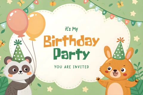 Whimsical Animal Birthday Party Invitation Template Design