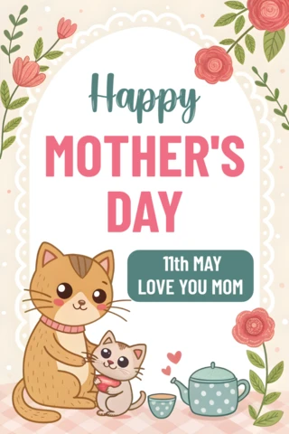 Whimsical Mother's Day Card Template with Cute Cats Design