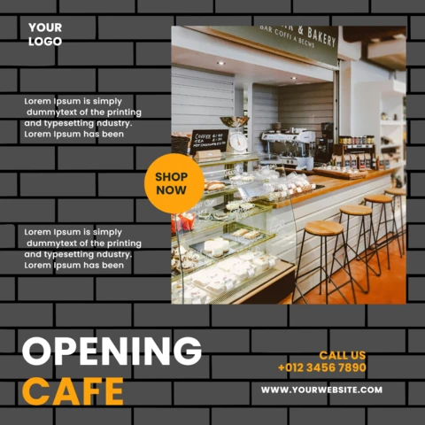 Plantilla de diseño para publicación en redes sociales para promoción de apertura de cafetería