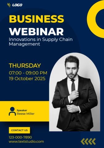 Blue and Yellow Modern Business Webinar Poster