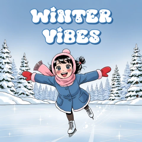 Plantilla de diseño de cartoon de vibras invernales para tarjetas de felicitación navideñas