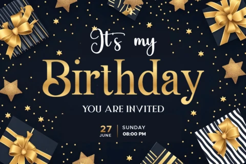 Elegant Gold Star Birthday Invitation Card Design Template