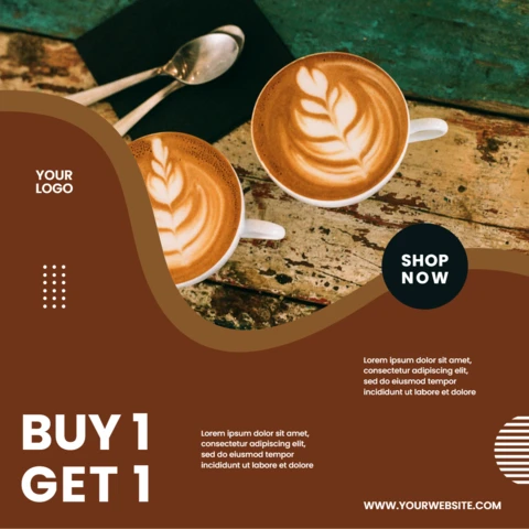 Modelo de design de postagem de instagram de venda de café compre 1 e leve 1