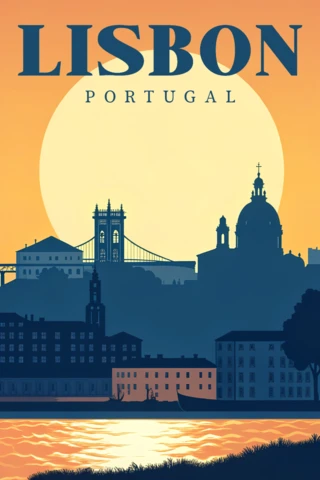 Lisbon Portugal Vintage Travel Poster Design Template