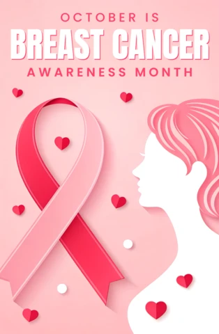 Breast Cancer Awareness Month Design Template with Pink Ribbon for Posters