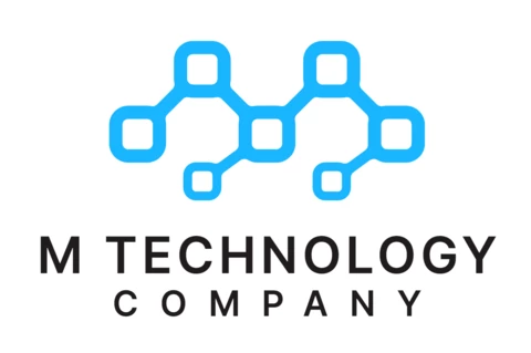 Modello di progettazione del logo della società di tecnologia della lettera M