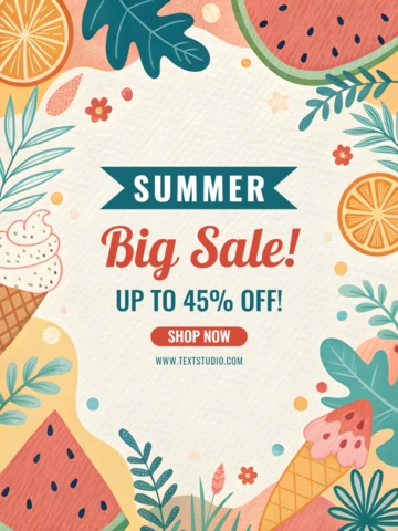 Summer Sale Design Template with Playful Illustrations and Vibrant Colors