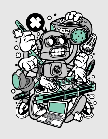DJ Robot Cartoon Character Design Template