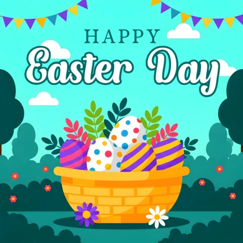 Plantilla de diseño de cesta de Pascua colorida para tarjetas de felicitación festivas.