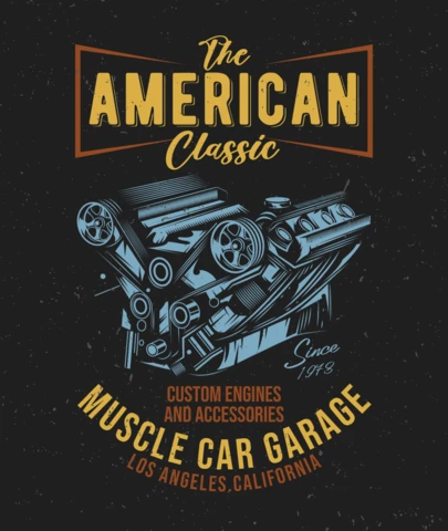 Muscle Car Engine Garage Poster T-Shirt Design Template