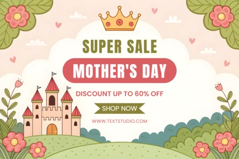 Whimsical Mother's Day Sale Design Template with Castle and Floral Elements