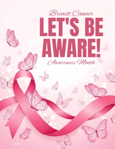 Support & Awareness Breast Cancer Month with Hopeful Butterfly Theme Poster Design Template