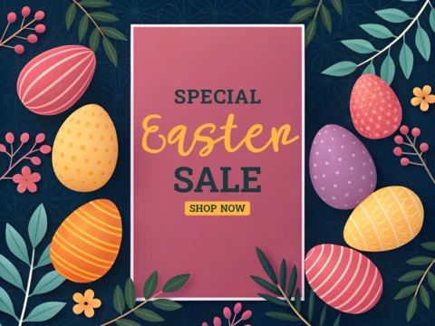 Colorful Easter Sale Design Template with Floral Elements