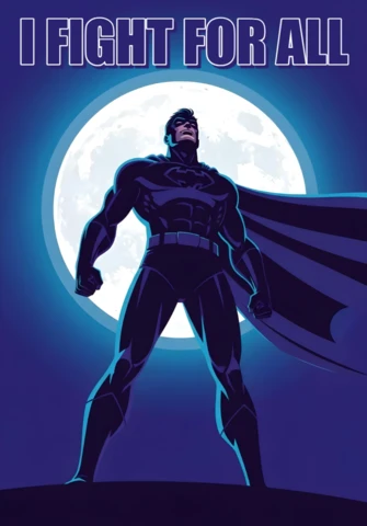 Lucho por todo diseño de plantilla de cartel con silueta de superhéroe iluminada por la luna y declaración audaz.