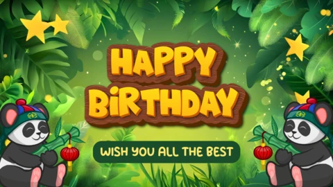 Jungle Panda Happy Birthday Kids Greeting Card Template
