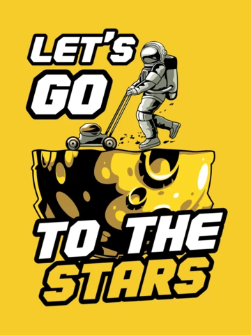 Vamos a las estrellas con astronauta y la luna plantilla de diseño de la camiseta