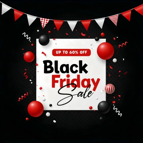 Black Friday Sale Design Template with Banners and Balloons for Promotional Flyers