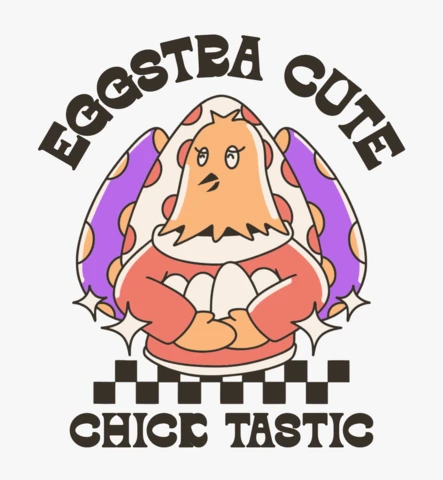 T-shirt design avec un poussin de dessin animé super mignon en cape avec des étincelles et des œufs.