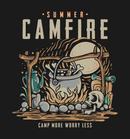 Skull Cooking With Campfire Vintage T-shirt Design Template