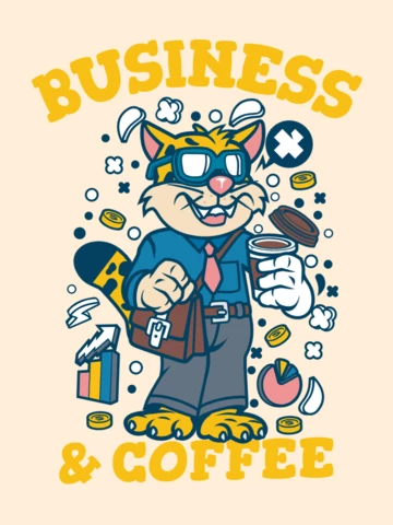 Cat Business And Coffee T-shirt Design Template