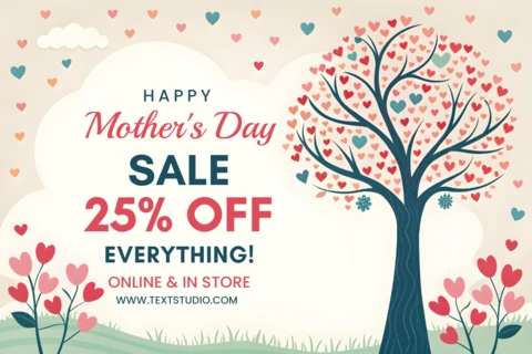 Whimsical Mother's Day Sale Template Design with Heart Tree Graphics