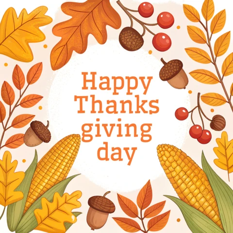 Autumn Leaves Thanksgiving Day Greeting Card Template Design
