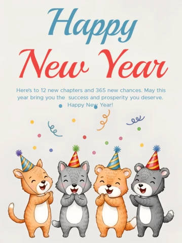 Template de design de animal para cartão de felicitações de feliz ano novo