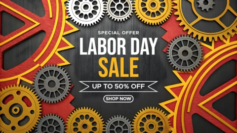 Labor Day Sale Design Template with Industrial Gear Style - Editable Promotional Graphic