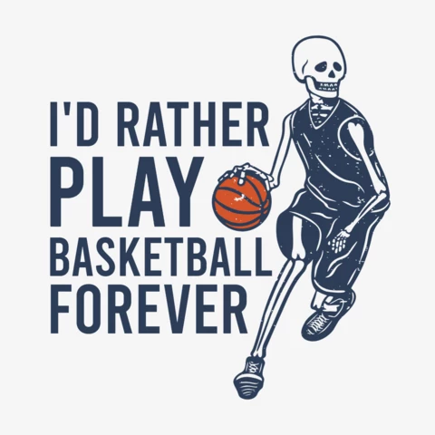 Skeleton Playing Basketball Vintage T-shirt Design Template