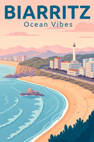 Coastal Illustration Template for Biarritz Ocean Vibes Poster Design