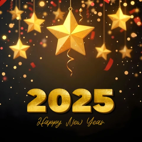 2025 bonne année étoiles dorées modèle de carte de vœux