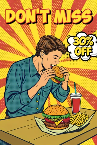 Template de promoção de hambúrguer pop art para marketing de restaurante