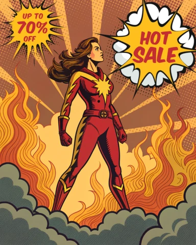 Comic Style Woman Superhero Design Template for Hot Sale Promotions