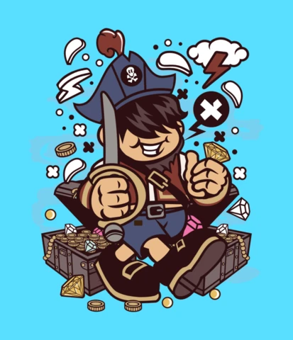 Pirate Kid Cartoon Character T-shirt Design Template