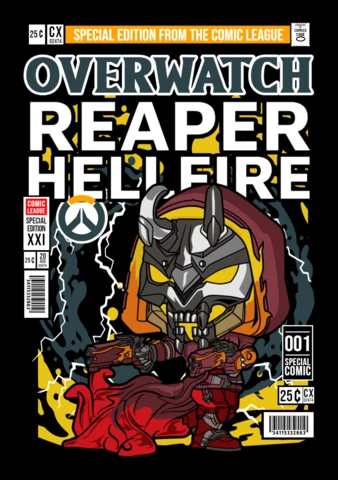 Modelo de design de capa de revista de personagem de desenho animado Reaper Hell Fire