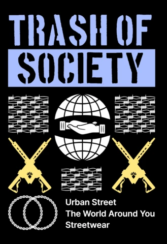 Plantilla de diseño de streetwear urbano con gráfico audaz de la basura de la sociedad.