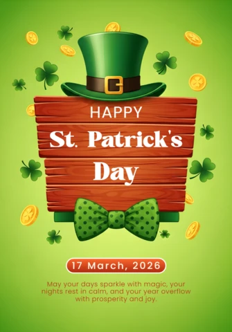 St Patrick's Day Celebration Template with Green Hat and Shamrocks Design for Greeting Cards