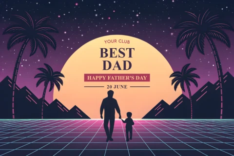 Retrowave Neon Father's Day Design Template - 80s Best Dad Celebration