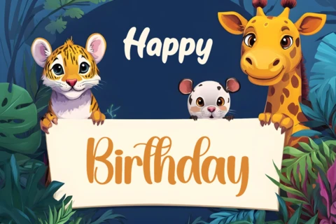Jungle Animals Birthday Card Design Template
