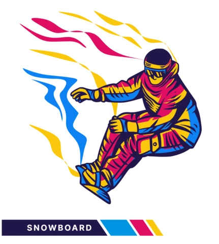 Planche à neige colorée avec un snowboarder modèle d'affiche de mouvement