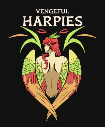 Plantilla de diseño gráfico de arpías vengativas - estilo ilustrativo audaz