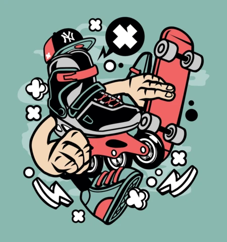 Roller Blade Cartoon Character T-shirt Design Template