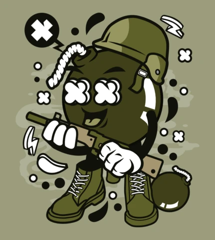 Soldier Bomb Cartoon Character T-shirt Design Template