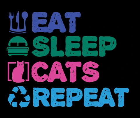 Plantilla de diseño tipográfico colorido: eat sleep cats repeat
