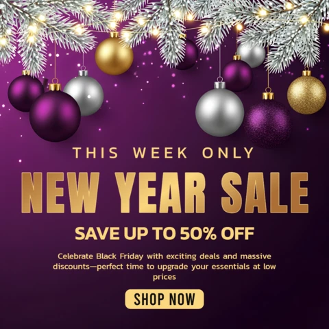 Elegant New Year Sale Design Template with Festive Ornaments for Promotional Flyers