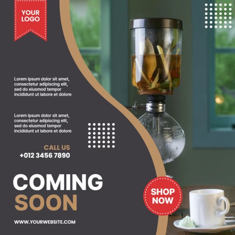 Próximamente, plantilla de diseño para publicación en redes sociales de cafetería barista