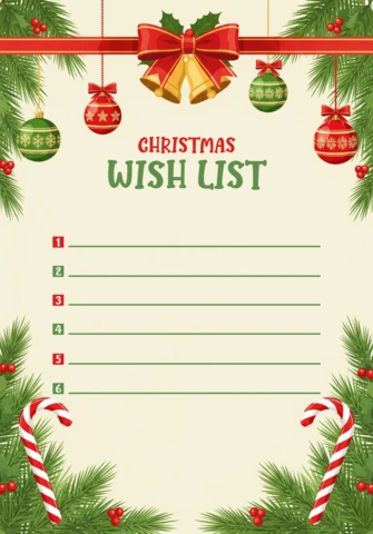 Christmas Gift Planner Editable Wish List Template with Red-Green Boxes and Cozy Seasonal Decor