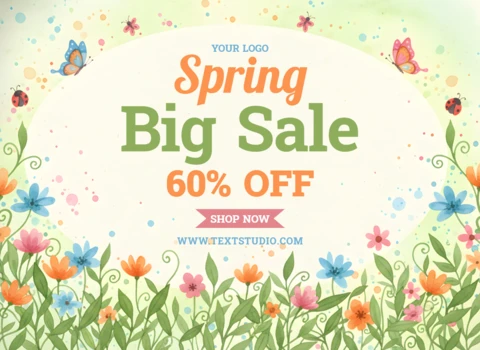 Spring Sale Promotional Poster with Colorful Floral Corners and Festive Typography