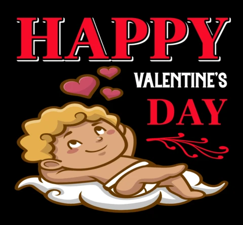 Modelo de design lúdico para o Dia dos Namorados com um personagem fofo de cupido