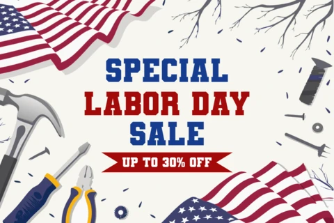 Patriotic Labor Day Sale Design Template with Tools and American Flags